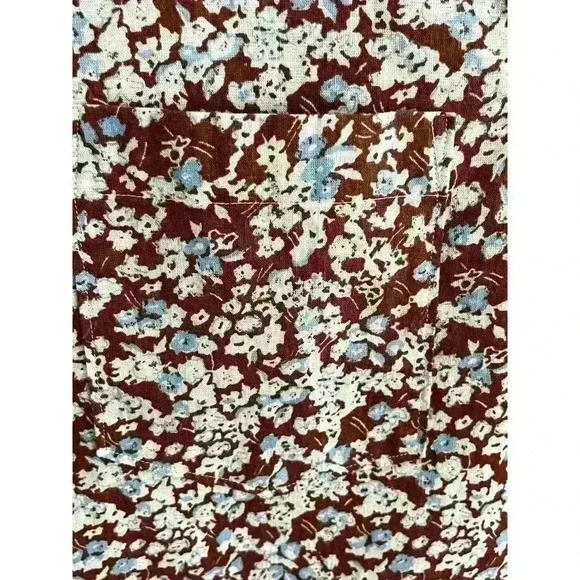 Nordstrom Mns Sz L Floral Trim Fit Button Down Shirt Brown Linen Stretch Fun NWT - Picture 8 of 16